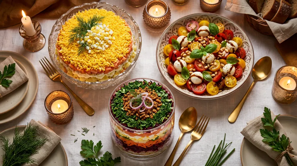 Тёплый салат с курицей и авокадо на праздничном ужине