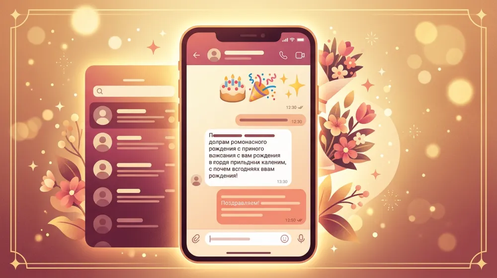 Смартфон с открытым мессенджером для отправки поздравления с днём рождения
